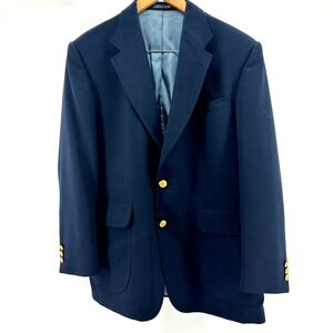 Stafford Mens Navy Blue Wool Blend Two Button Blazer Sport Coat Gold Buttons 40S